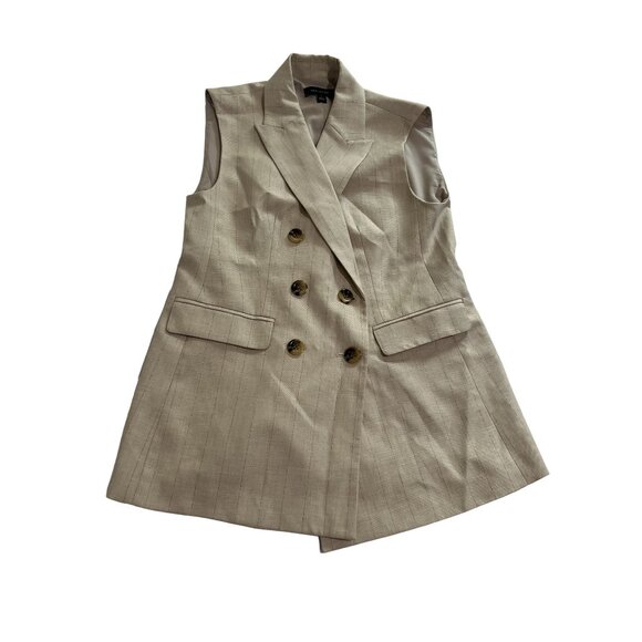 Ann Taylor Pinstripe Long Double Breasted Vest in Cream - Picture 1 of 4
